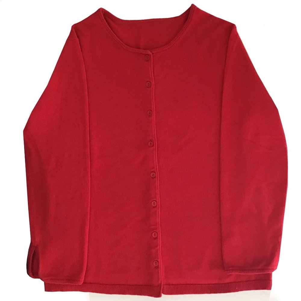 Red Cotton Cardigan ¾ Sleeve with Slit Rib Opening Button Front Closure and 1/8”